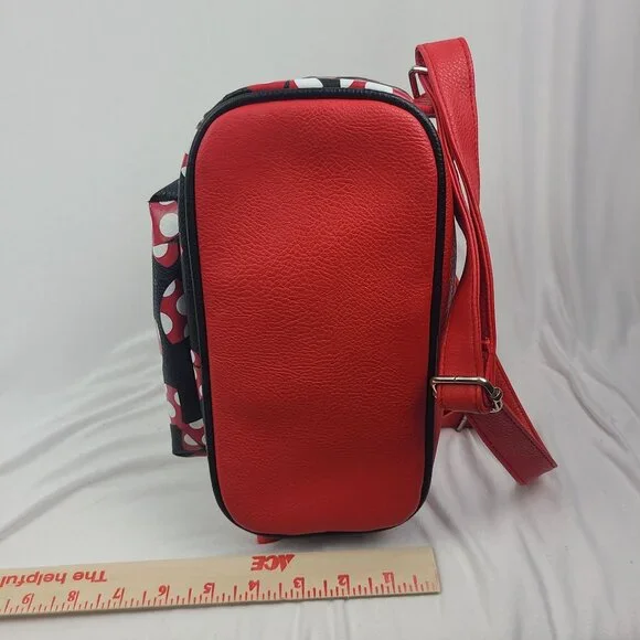 Walt Disney World Parks Minnie Mouse Bows Mini Backpack Red Black Faux Leather - Picture 9 of 16